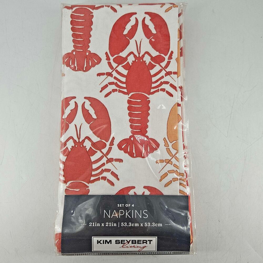 Kim Seybert Living red white lobster print cloth napkins set of 4